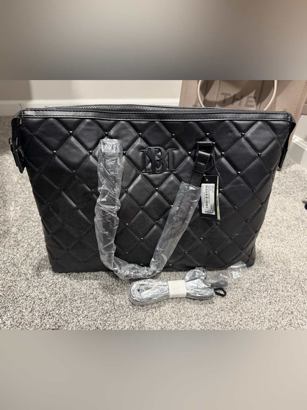 Women’s Black Quilted Studded Tote Bag